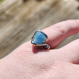 Raw Blue Mt Antero Aquamarine Crystal Ring in Sterling Silver Sz 7