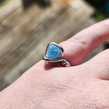 Raw Blue Mt Antero Aquamarine Crystal Ring in Sterling Silver Sz 7