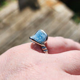 Raw Blue Mt Antero Aquamarine Crystal Ring in Sterling Silver Sz 7