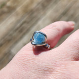 Raw Blue Mt Antero Aquamarine Crystal Ring in Sterling Silver Sz 7