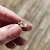 Raw Pink Oregon Sunstone Crystal Ring in Sterling Silver Sz 6.5 with Copper Schiller