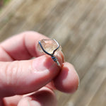 Raw Pink Oregon Sunstone Crystal Ring in Sterling Silver Sz 6.5 with Copper Schiller