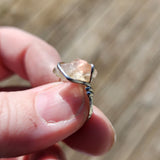 Raw Pink Oregon Sunstone Crystal Ring in Sterling Silver Sz 6.5 with Copper Schiller