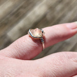 Raw Pink Oregon Sunstone Crystal Ring in Sterling Silver Sz 6.5 with Copper Schiller