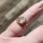 Raw Pink Oregon Sunstone Crystal Ring in Sterling Silver Sz 6.5 with Copper Schiller