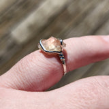 Raw Pink Oregon Sunstone Crystal Ring in Sterling Silver Sz 6.5 with Copper Schiller