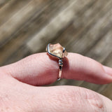 Raw Pink Oregon Sunstone Crystal Ring in Sterling Silver Sz 6.5 with Copper Schiller