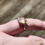 Raw Pink Oregon Sunstone Crystal Ring in Sterling Silver Sz 6.5 with Copper Schiller