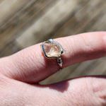 Raw Pink Oregon Sunstone Crystal Ring in Sterling Silver Sz 6.5 with Copper Schiller