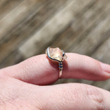 Raw Pink Oregon Sunstone Crystal Ring in Sterling Silver Sz 6.5 with Copper Schiller