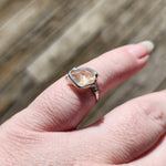 Raw Pink Oregon Sunstone Crystal Ring in Sterling Silver Sz 6.5 with Copper Schiller