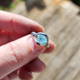 Raw Blue Mt Antero Aquamarine Crystal Ring in Sterling Silver Sz 7