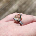 Raw Pink Oregon Sunstone Crystal Ring in Sterling Silver Sz 10 with Copper Schiller