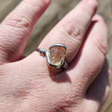 Raw Pink Oregon Sunstone Crystal Ring in Sterling Silver Sz 10 with Copper Schiller