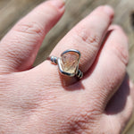 Raw Pink Oregon Sunstone Crystal Ring in Sterling Silver Sz 10 with Copper Schiller
