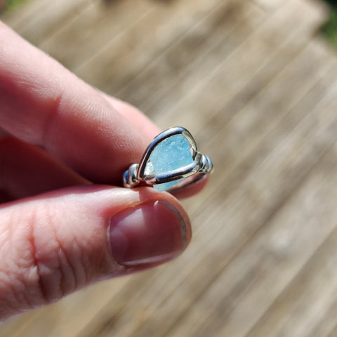 Raw Baby Blue Mt Antero Aquamarine Crystal Ring Sterling Silver Sz 7