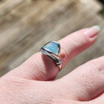 Raw Baby Blue Mt Antero Aquamarine Crystal Ring in Sterling Silver Sz 7