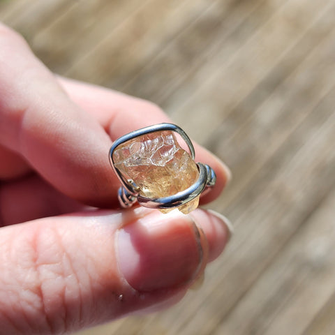 Raw Pink Oregon Sunstone Crystal Ring in Sterling Silver Sz 6