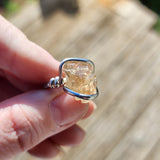Raw Pink Oregon Sunstone Crystal Ring in Sterling Silver Sz 6