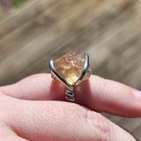 Raw Pink Oregon Sunstone Crystal Ring in Sterling Silver Sz 6