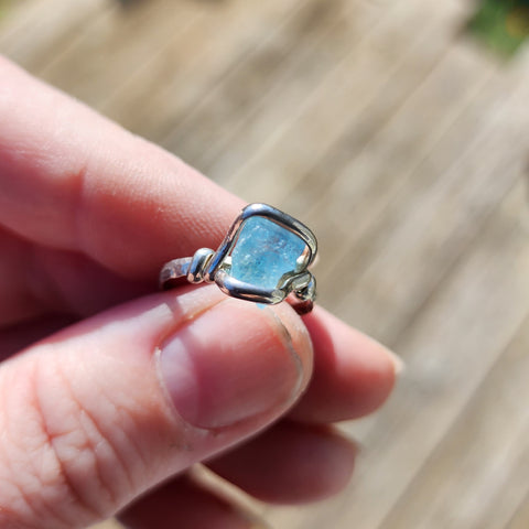 Raw Mt Antero Aquamarine Crystal Ring in Sterling Silver Sz 6