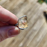 Giant Raw Pink Oregon Sunstone Crystal Ring in Sterling Silver Sz 10.5