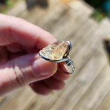 Giant Raw Pink Oregon Sunstone Crystal Ring in Sterling Silver Sz 10.5