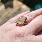 Giant Raw Pink Oregon Sunstone Crystal Ring in Sterling Silver Sz 10.5