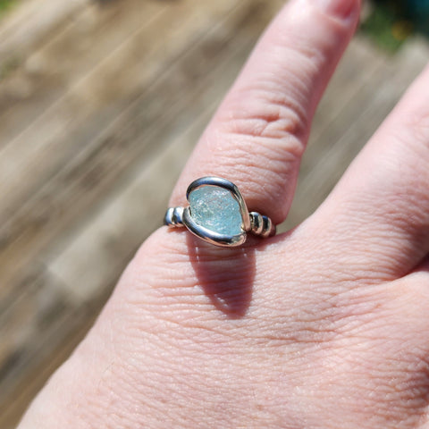 Raw Mt Antero Aquamarine Crystal Ring in Sterling Silver Sz 8.5