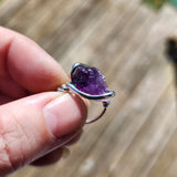 Raw Natural Amethyst Crystal Ring in Sz 10