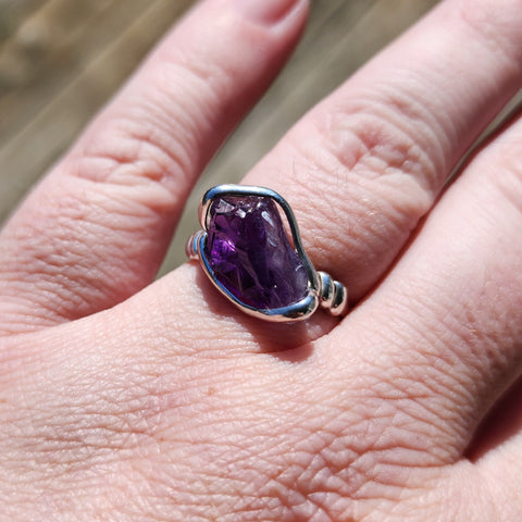 Natural Amethyst Stone - Real Silver 925 Ring - Lab Certified