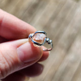 Raw Pink Oregon Sunstone Crystal Ring in Sterling Silver Sz 7 with Bright Copper Schiller