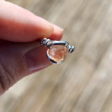 Raw Pink Oregon Sunstone Crystal Ring in Sterling Silver Sz 7 with Bright Copper Schiller