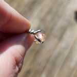 Raw Pink Oregon Sunstone Crystal Ring in Sterling Silver Sz 7 with Bright Copper Schiller