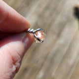 Raw Pink Oregon Sunstone Crystal Ring in Sterling Silver Sz 7 with Bright Copper Schiller