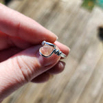 Raw Pink Oregon Sunstone Crystal Ring in Sterling Silver Sz 7 with Bright Copper Schiller