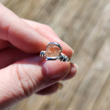 Raw Pink Oregon Sunstone Crystal Ring in Sterling Silver Sz 7 with Bright Copper Schiller