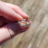 Raw Pink Oregon Sunstone Crystal Ring in Sterling Silver Sz 7 with Bright Copper Schiller