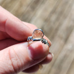 Raw Pink Oregon Sunstone Crystal Ring in Sterling Silver Sz 7 with Bright Copper Schiller