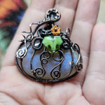 Halloween Harvest Pumpkin Sunstone Moonstone Pendant in Copper