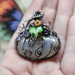 Halloween Harvest Pumpkin Sunstone Moonstone Pendant in Copper