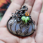 Halloween Harvest Pumpkin Sunstone Moonstone Pendant in Copper