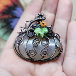 Halloween Harvest Pumpkin Sunstone Moonstone Pendant in Copper