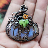 Halloween Harvest Pumpkin Sunstone Moonstone Pendant in Copper