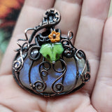 Halloween Harvest Pumpkin Sunstone Moonstone Pendant in Copper