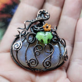 Halloween Harvest Pumpkin Sunstone Moonstone Pendant in Copper