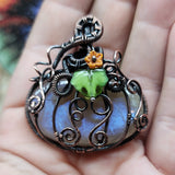 Halloween Harvest Pumpkin Sunstone Moonstone Pendant in Copper