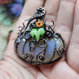 Halloween Harvest Pumpkin Sunstone Moonstone Pendant in Copper