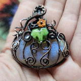 Halloween Harvest Pumpkin Sunstone Moonstone Pendant in Copper