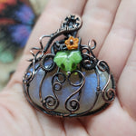 Halloween Harvest Pumpkin Sunstone Moonstone Pendant in Copper